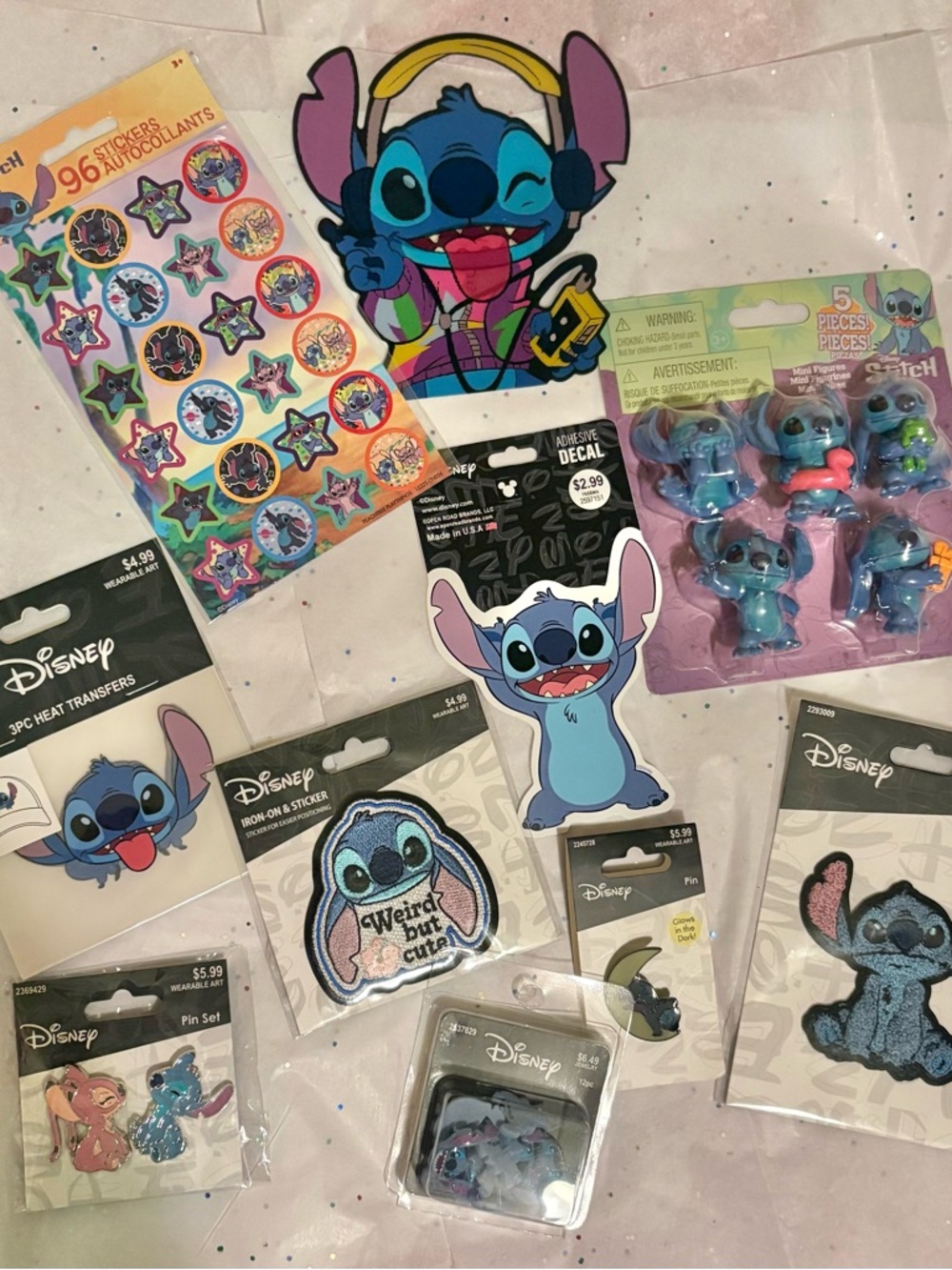 Disney Blue Stitch Assorted Sticker, Patch & Figurine Set